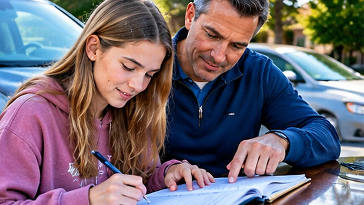 Teen and adult maintaining supervised driving practice records