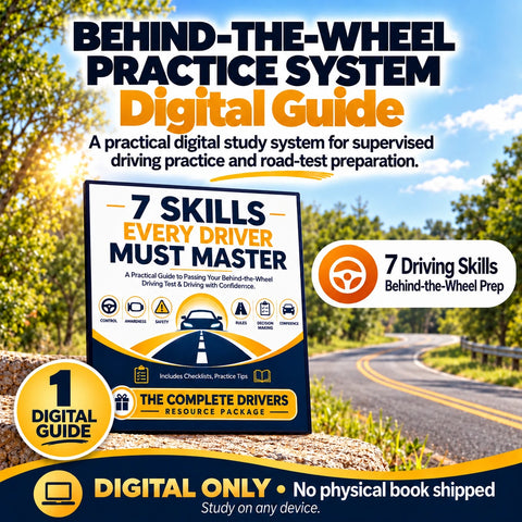 7 Skills Every Driver Must Master digital guide — behind-the-wheel practice system with 7 driving skills, supervised practice and road-test preparation
