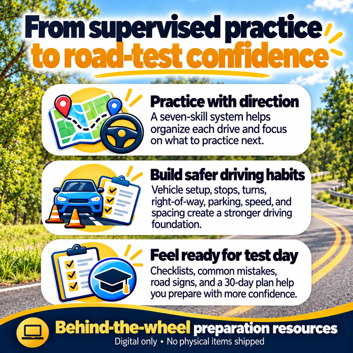 7 Skills Every Driver Must Master behind-the-wheel digital guide: supervised practice, safer driving habits and road-test confidence