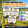 Ohio Driver Written Test Digital Guide with three digital resource guides, 250 practice questions, five practice tests and 250 digital flashcards; digital only.