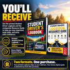 Student Driver Logbook and bonus digital PDF guide; printed paperback shipped and guide delivered by email