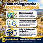 Student Driver Logbook benefits: organize driving hours, practice with resource guide support and track supervised driving progress