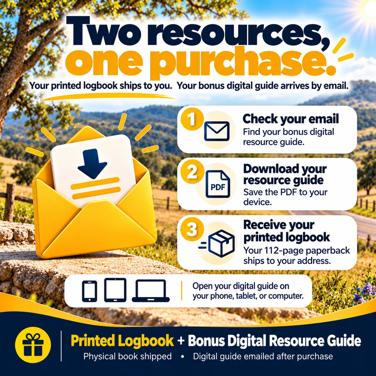 Student Driver Logbook printed book shipping and bonus digital PDF resource guide emailed after purchase